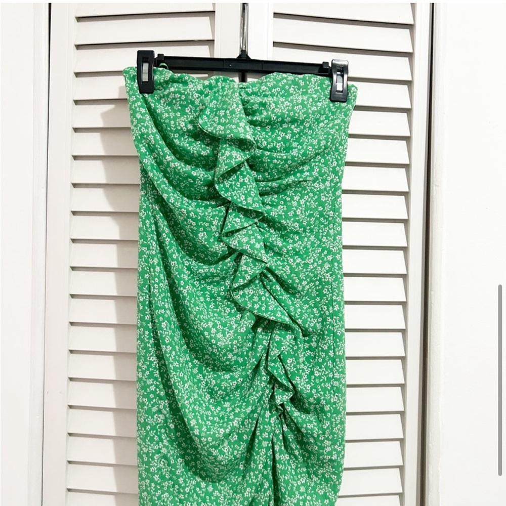 NEW Likely Jordana Green Floral Strapless Ruched Midi Dress Size 00 - Picture 4 of 9